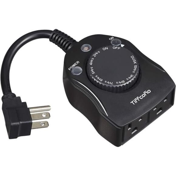 Outdoor Timer Outlet, Dusk to Dawn Light Sensor Timer, Outdoor Light Timer - Picture 1 of 8